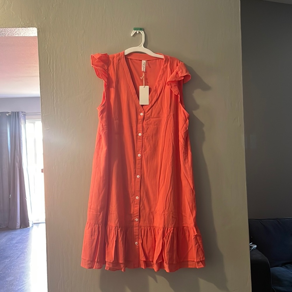 Coral Flutter sleeve dress